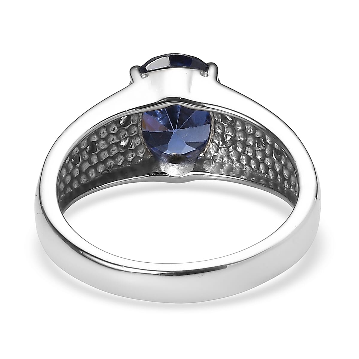 EverTrue Simulated Tanzanite Color and Blue Diamond Ring in Stainless Steel (Size  6.0)