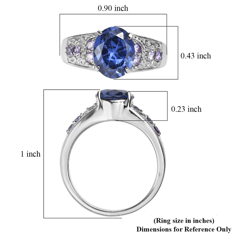 EverTrue Simulated Tanzanite Color and Blue Diamond Ring in Stainless Steel (Size  6.0)