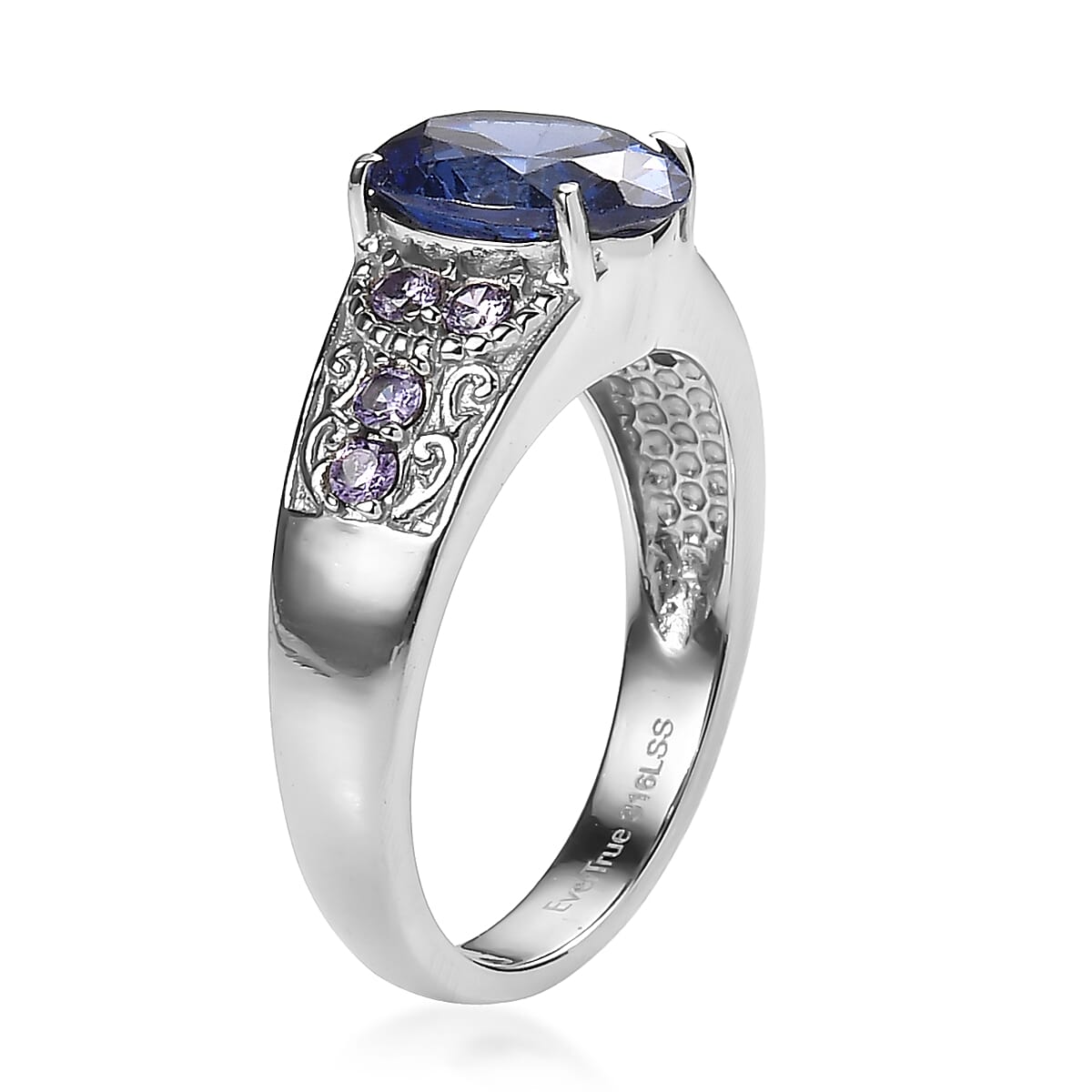 EverTrue Simulated Tanzanite Color and Blue Diamond Ring in Stainless Steel (Size  7.0)