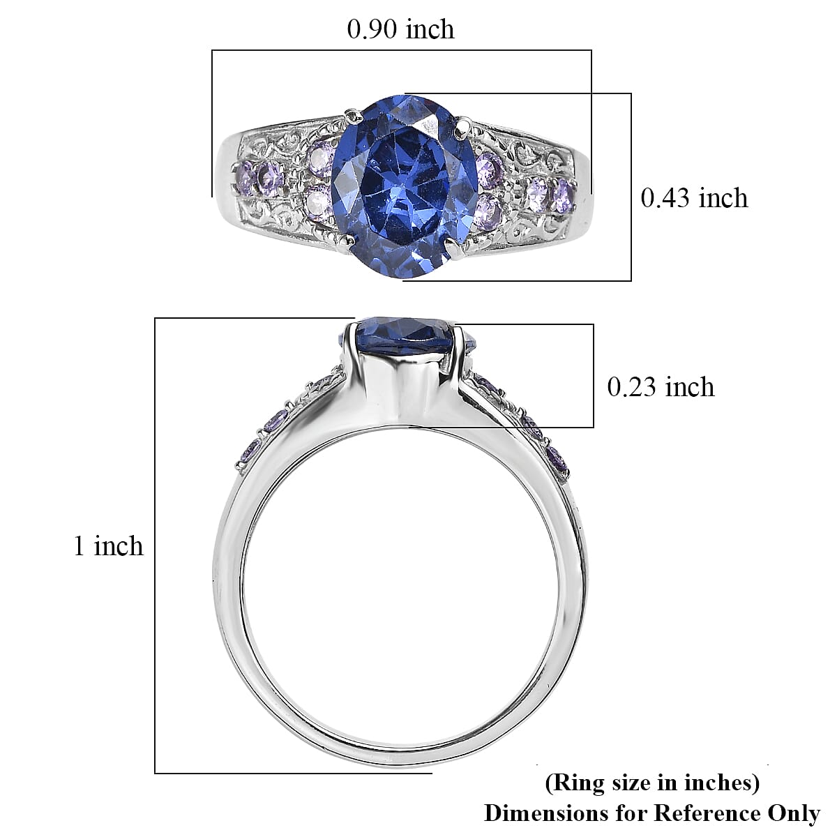 EverTrue Simulated Tanzanite Color and Blue Diamond Ring in Stainless Steel (Size  7.0)
