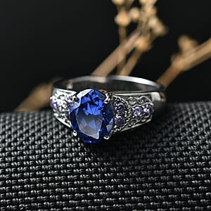 EverTrue Simulated Tanzanite Color and Blue Diamond Ring in Stainless Steel (Size  9.0)