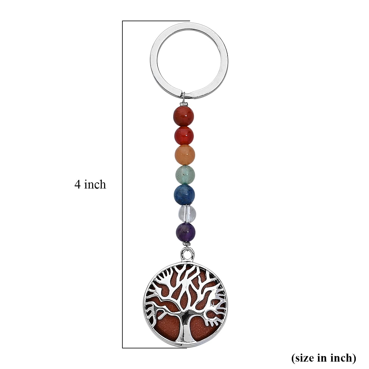 Gold Sandstone and Multi Gemstone 30.00 ctw Life Tree Keychain in Silvertone