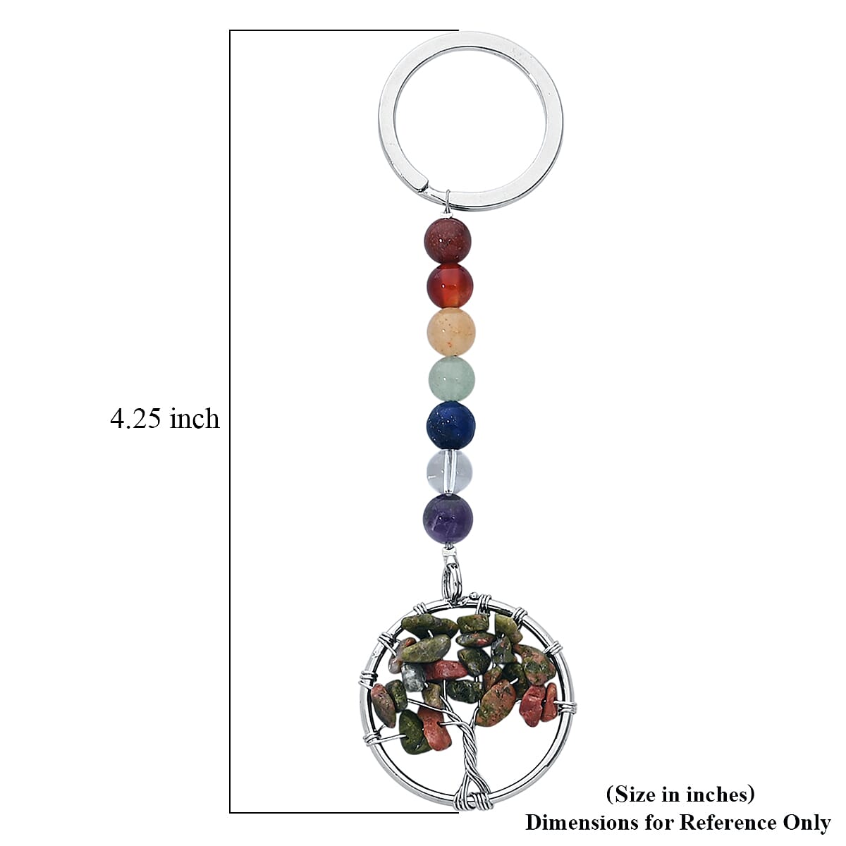 Unakite and Multi Gemstone 30.00 ctw Tree of Life Keychain in Silvertone