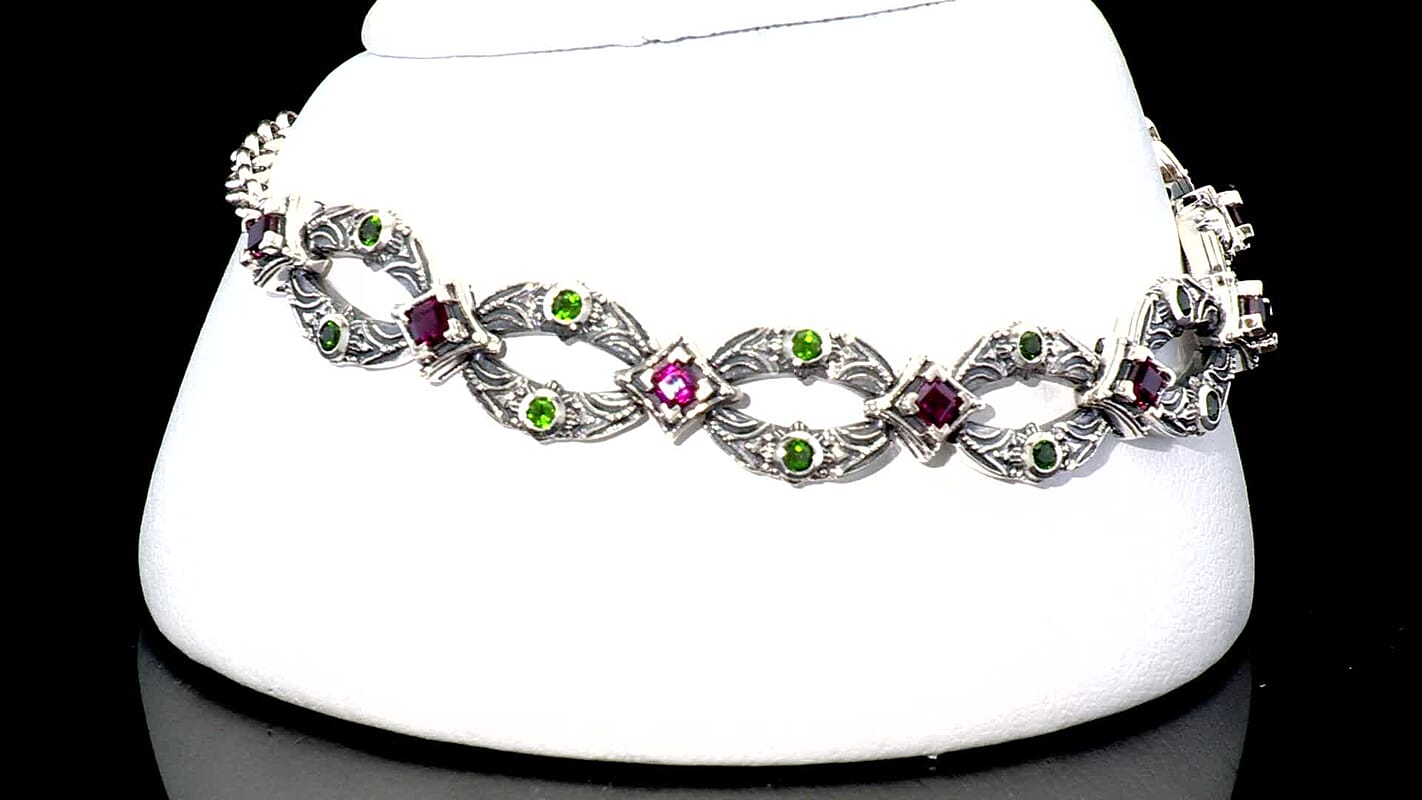 D'Joy Passport to Israel Artisan Crafted Chrome Diopside, Orissa Rhodolite Garnet Bracelet in Sterling Silver (7.25 In) 2.10 ctw