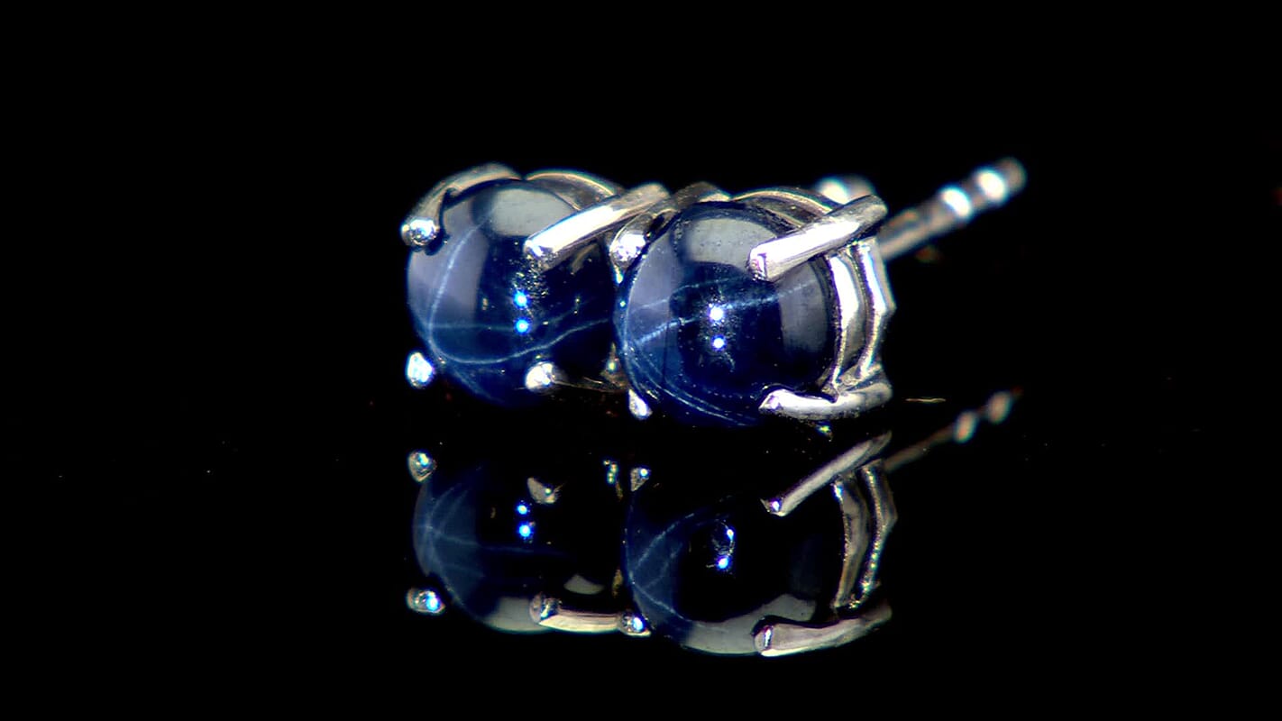 D'Joy Premium Blue Star Sapphire (DF) 1.70 ctw Earrings in Rhodium Over Sterling Silver