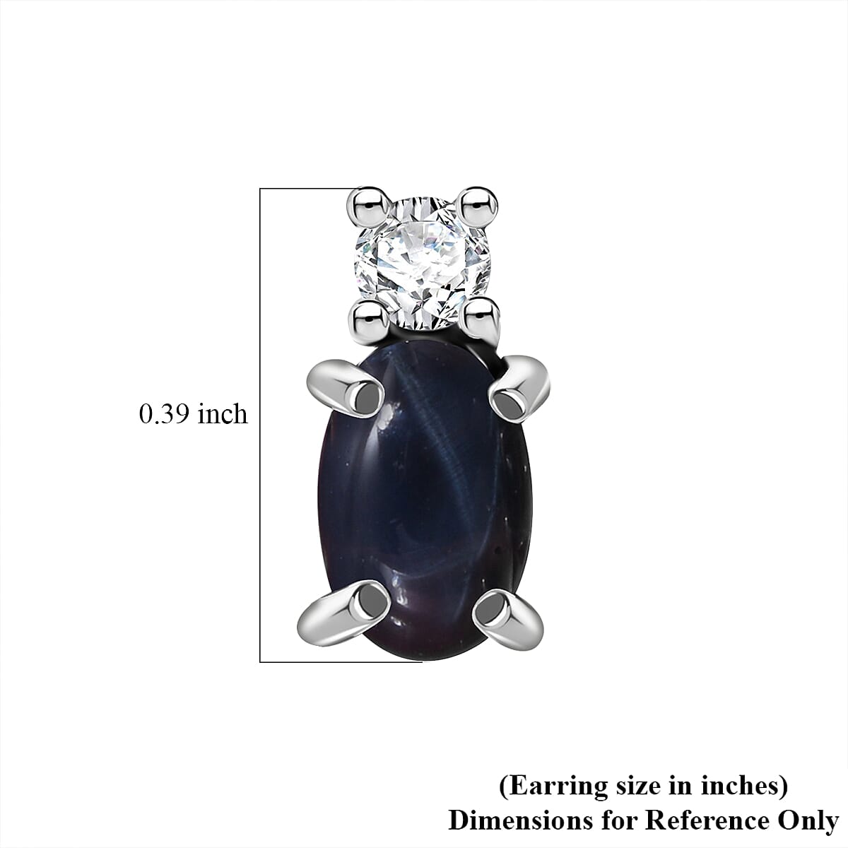 D'Joy Premium Blue Star Sapphire (DF) and Moissanite Stud Earrings in Rhodium Over Sterling Silver