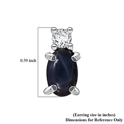 D'Joy Premium Blue Star Sapphire (DF) and Moissanite Stud Earrings in Rhodium Over Sterling Silver