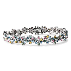Luxuriant Lab Grown Multi Diamond (SI) 6.00 ctw Rainbow Blossom Bracelet in Rhodium Over Sterling Silver (6.50 In)