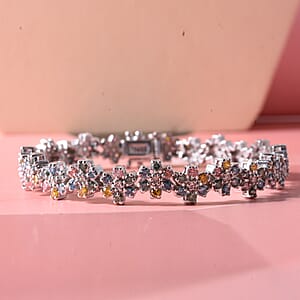 Luxuriant Lab Grown Multi Diamond (SI) 6.00 ctw Rainbow Blossom Bracelet in Rhodium Over Sterling Silver (6.50 In)