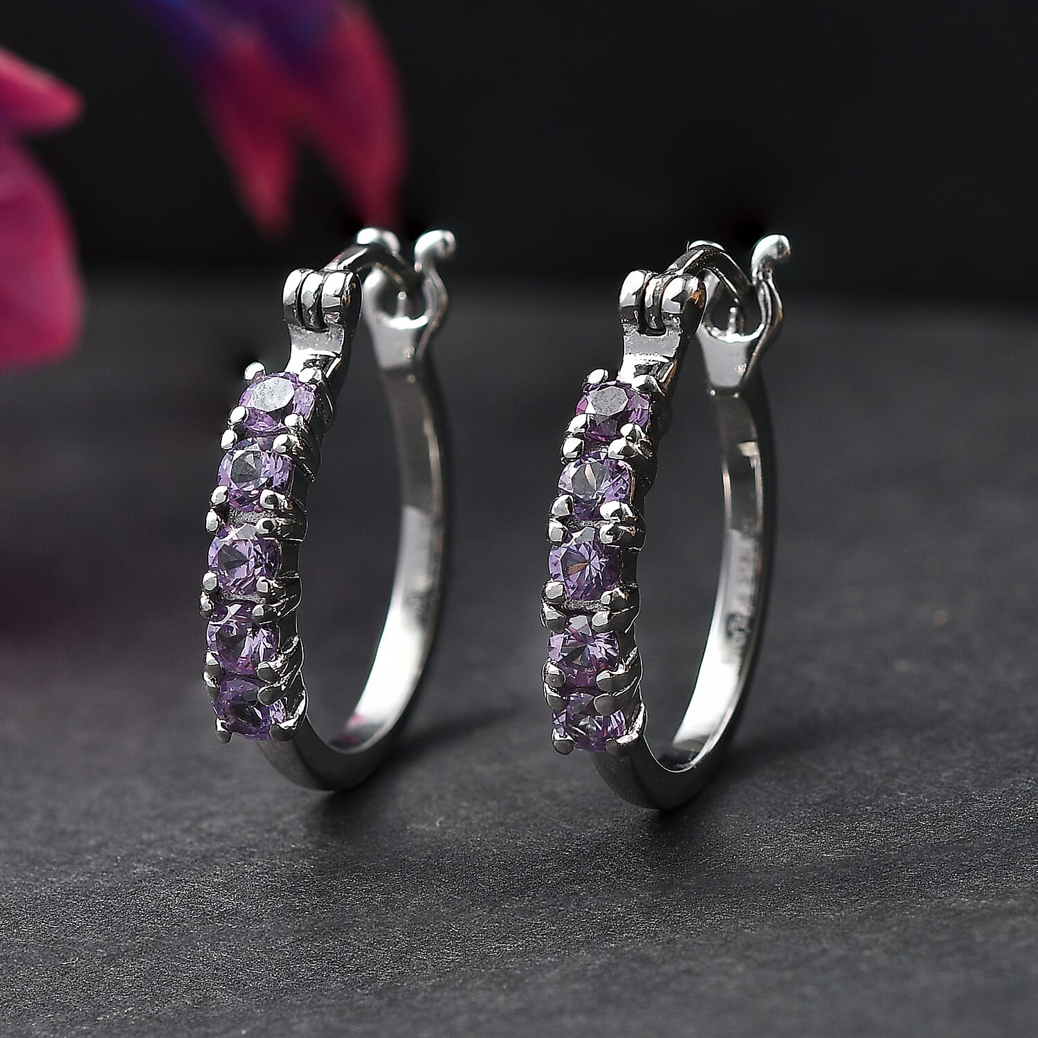 EverTrue Created Champagne Color Sapphire 1.30 ctw Hoop Earrings in Stainless Steel