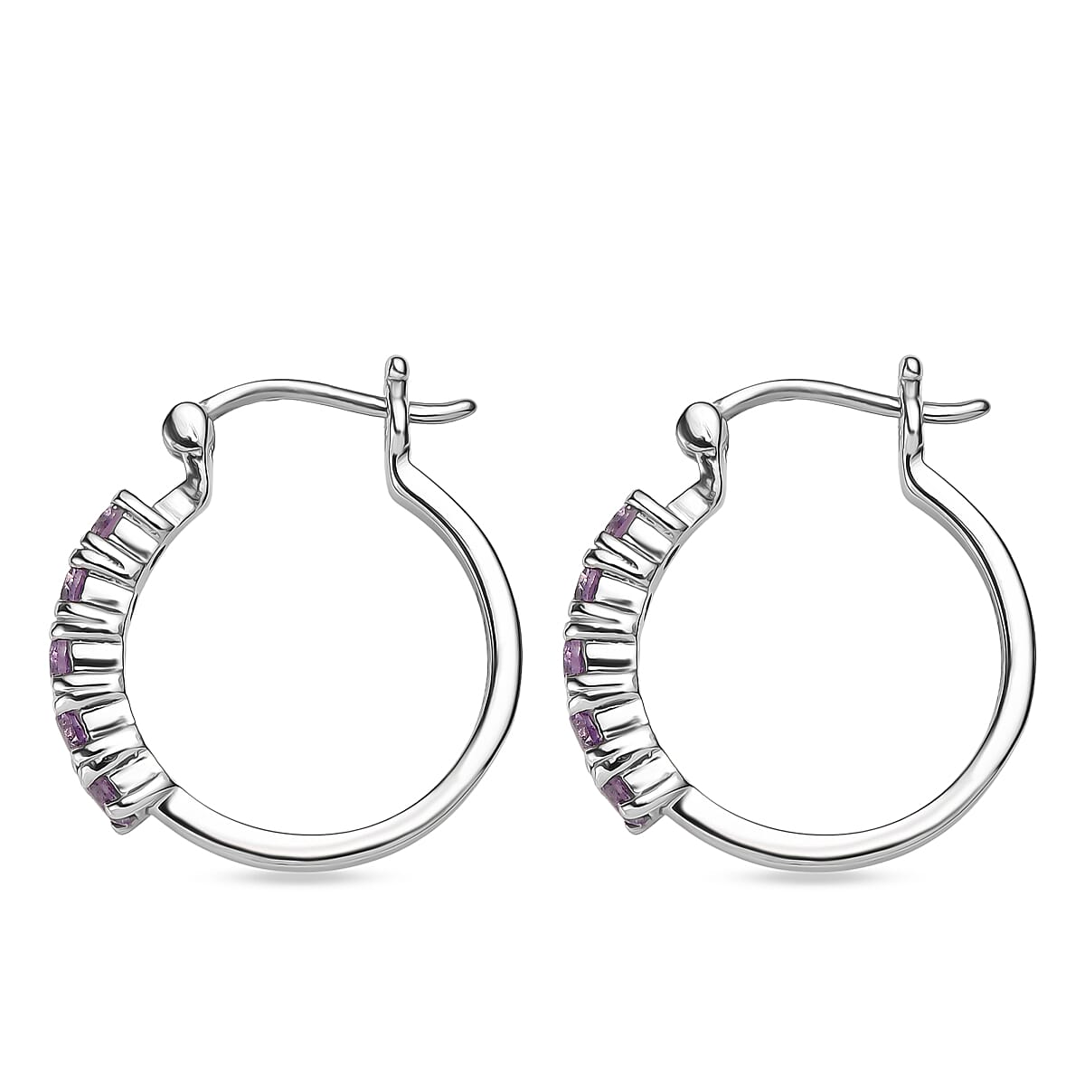EverTrue Created Champagne Color Sapphire 1.30 ctw Hoop Earrings in Stainless Steel