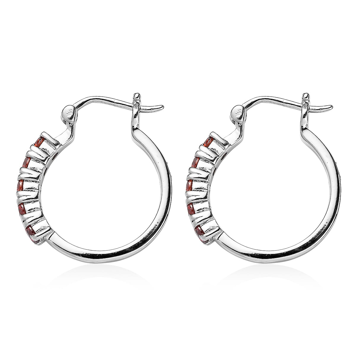 EverTrue Simulated Garnet Color Diamond Hoop Earrings in Stainless Steel