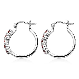 EverTrue Simulated Garnet Color Diamond Hoop Earrings in Stainless Steel
