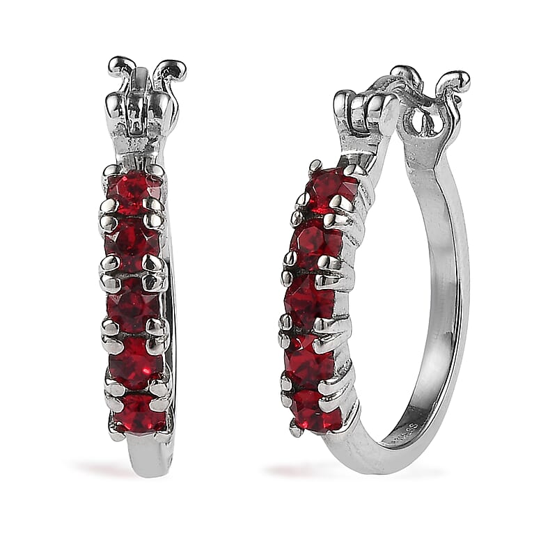 EverTrue Siam Color Swarovski Crystal Hoop Earrings in Stainless Steel