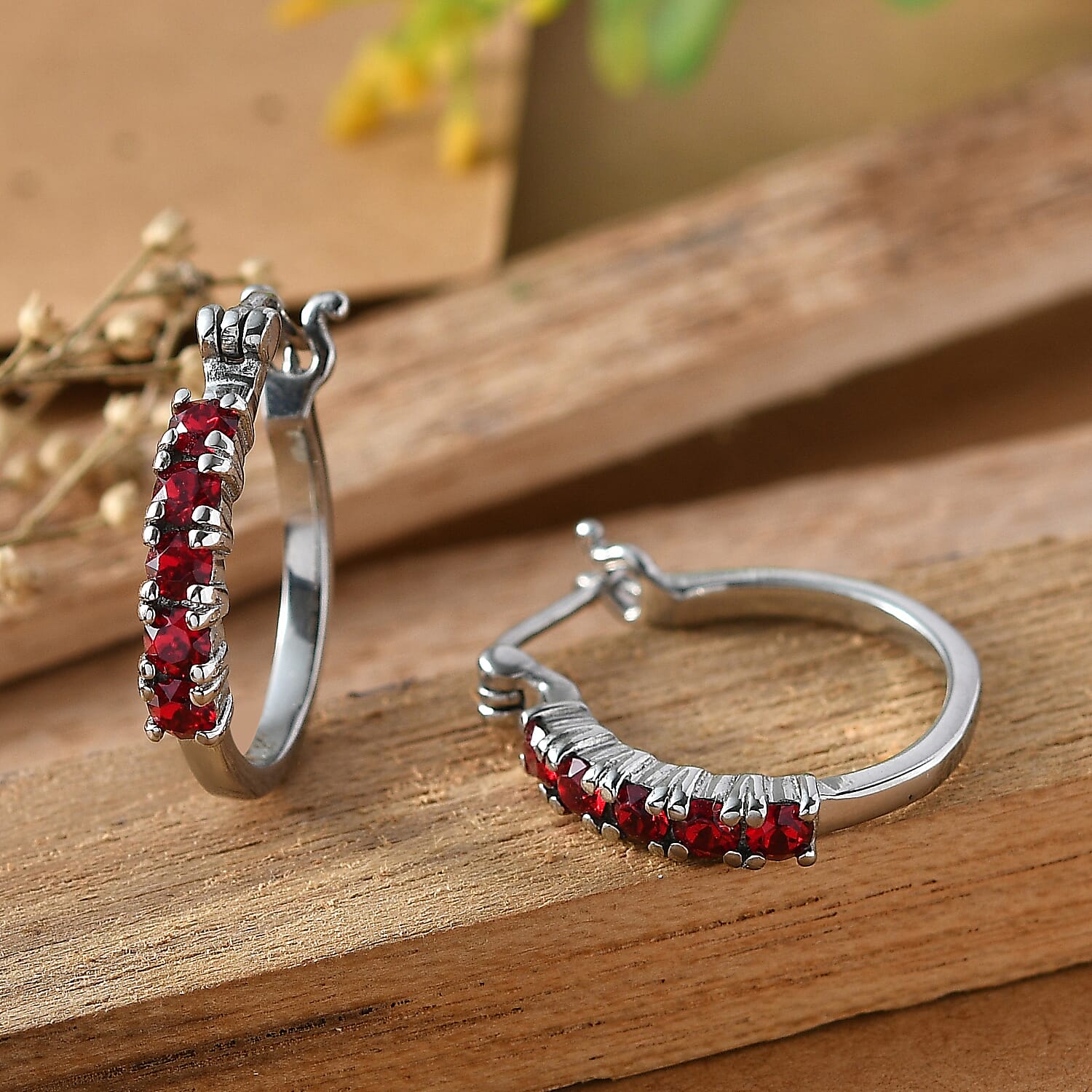 EverTrue Siam Color Swarovski Crystal Hoop Earrings in Stainless Steel