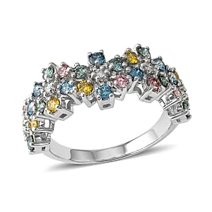 Luxuriant Lab Grown Multi Diamond SI 1.50 ctw Rainbow Blossom Ring in Rhodium Over Sterling Silver (Size 10.0)