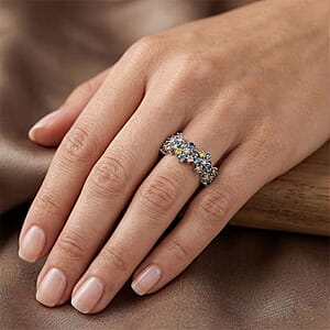 Luxuriant Lab Grown Multi Diamond SI 1.50 ctw Rainbow Blossom Ring in Rhodium Over Sterling Silver (Size 10.0)