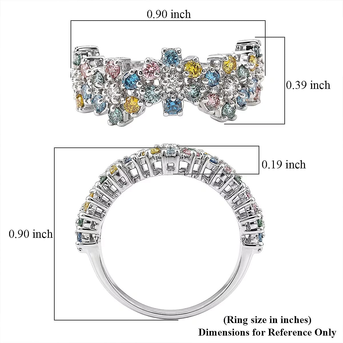 Luxuriant Lab Grown Multi Diamond SI 1.50 ctw Rainbow Blossom Ring in Rhodium Over Sterling Silver (Size 10.0) image number 6