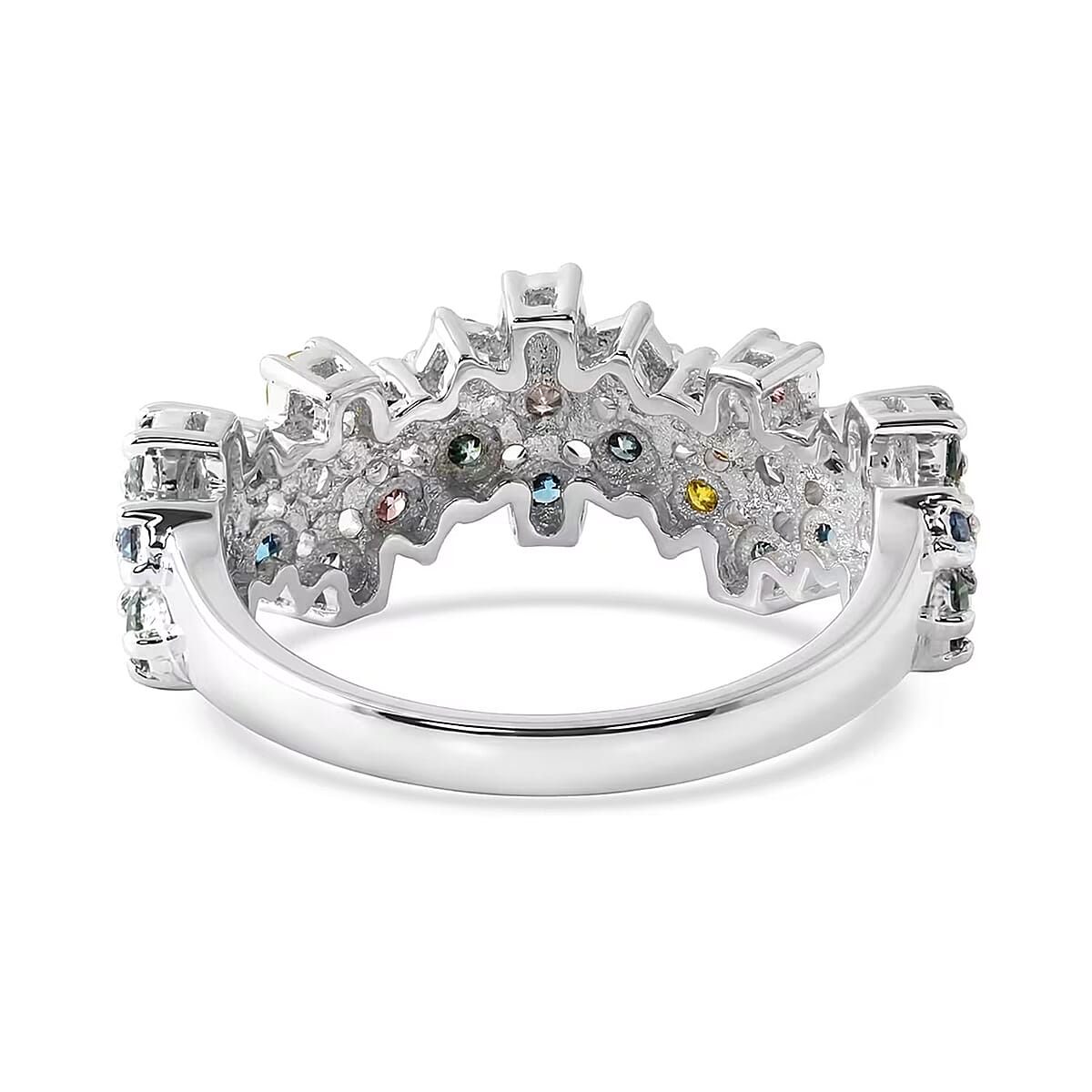 Luxuriant Lab Grown Multi Diamond SI 1.50 ctw Rainbow Blossom Ring in Rhodium Over Sterling Silver (Size 10.0) image number 7