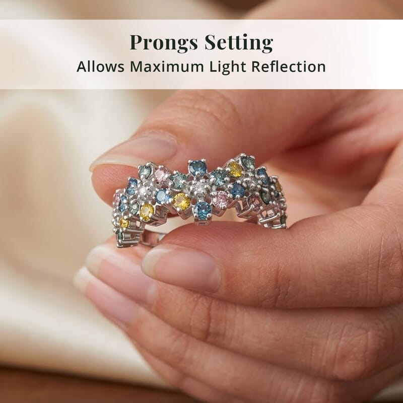Doorbuster Luxuriant Lab Grown Multi Diamond SI 1.50 ctw Rainbow Blossom Ring in Rhodium Over Sterling Silver (Size 6.0)