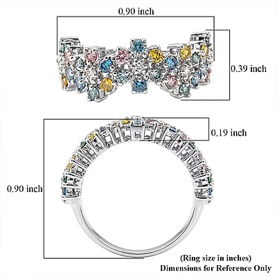 Luxuriant Lab Grown Multi Diamond SI 1.50 ctw Rainbow Blossom Ring in Rhodium Over Sterling Silver (Size 6.0)
