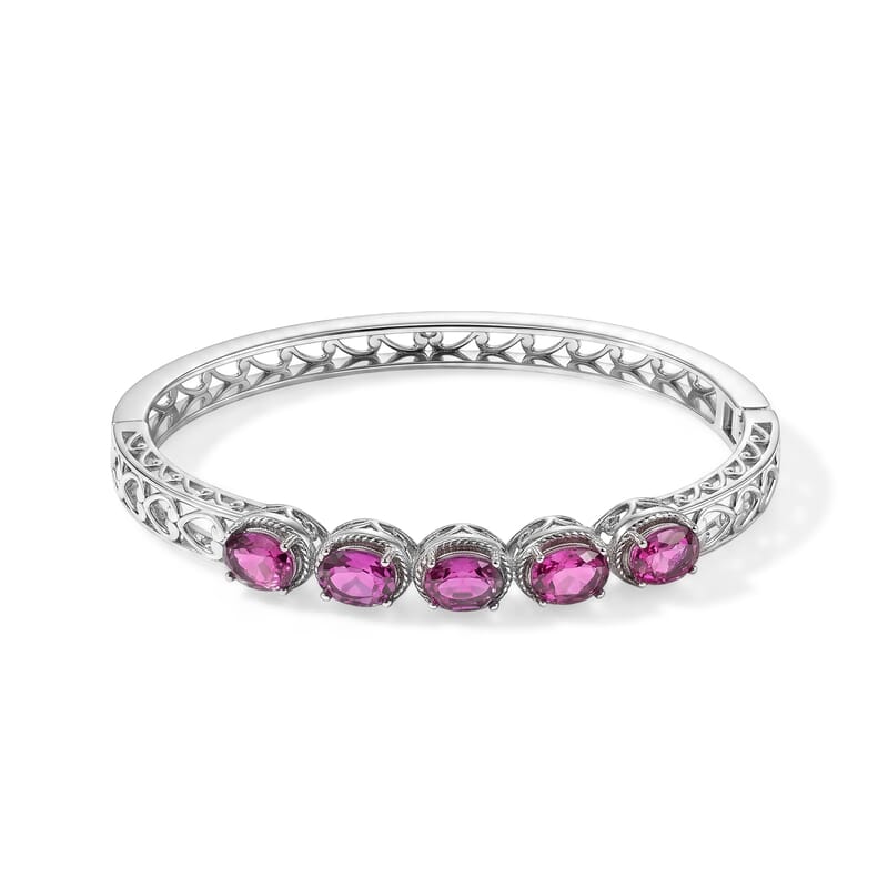 EverTrue African Lilac Quartz (Triplet) 7.65 ctw Bangle Bracelet in Stainless Steel (7.25 In)