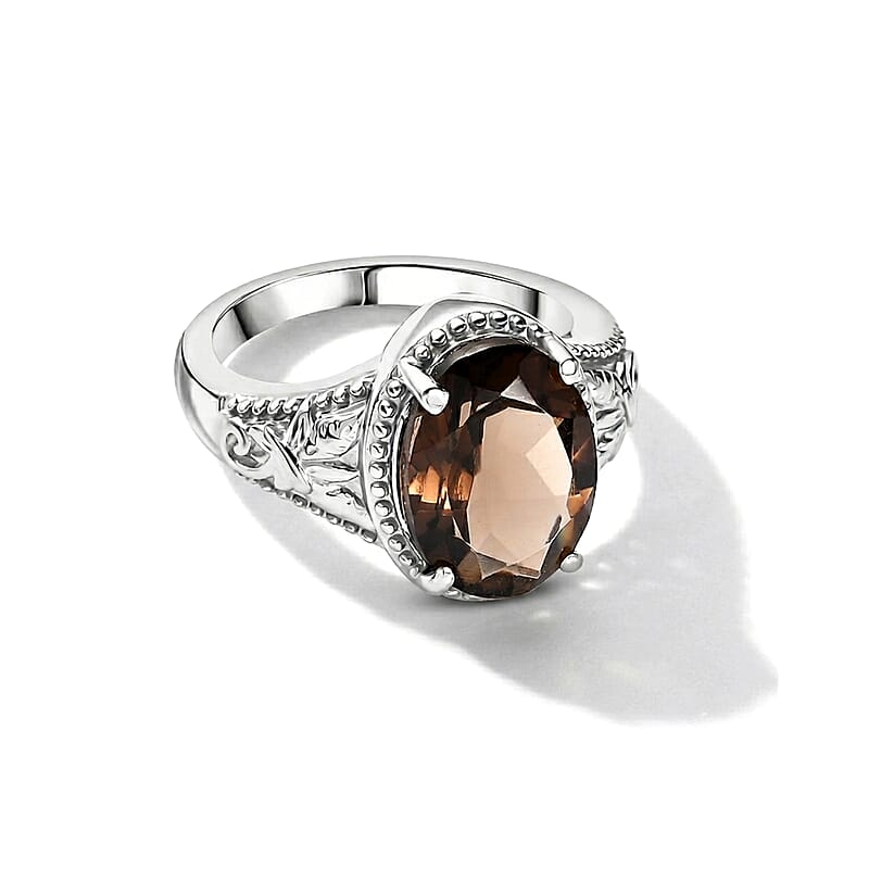 EverTrue Brazilian Smoky Quartz (Triplet) 5.00 ctw Solitaire Ring in Stainless Steel (Size 7.0)