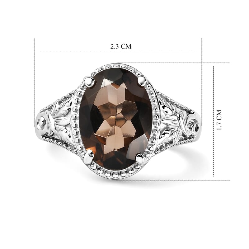 EverTrue Brazilian Smoky Quartz (Triplet) 5.00 ctw Solitaire Ring in Stainless Steel (Size 9.0)