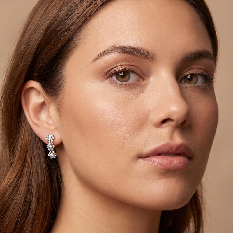 Luxuriant Lab Grown Multi Diamond (SI) 1.50 ctw Rainbow Blossom Earrings in Rhodium Over Sterling Silver