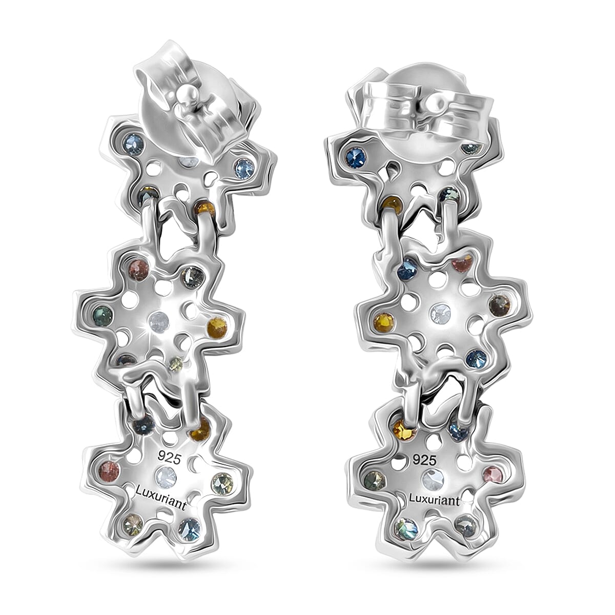 Luxuriant Lab Grown Multi Diamond (SI) 1.50 ctw Rainbow Blossom Earrings in Rhodium Over Sterling Silver image number 4