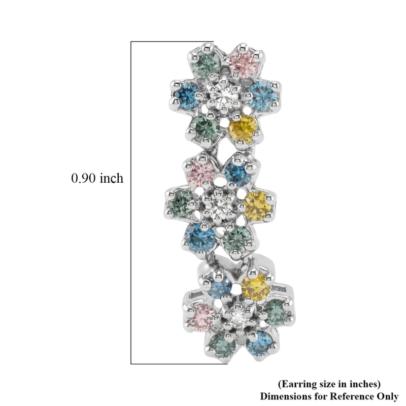 Luxuriant Lab Grown Multi Diamond (SI) 1.50 ctw Rainbow Blossom Earrings in Rhodium Over Sterling Silver
