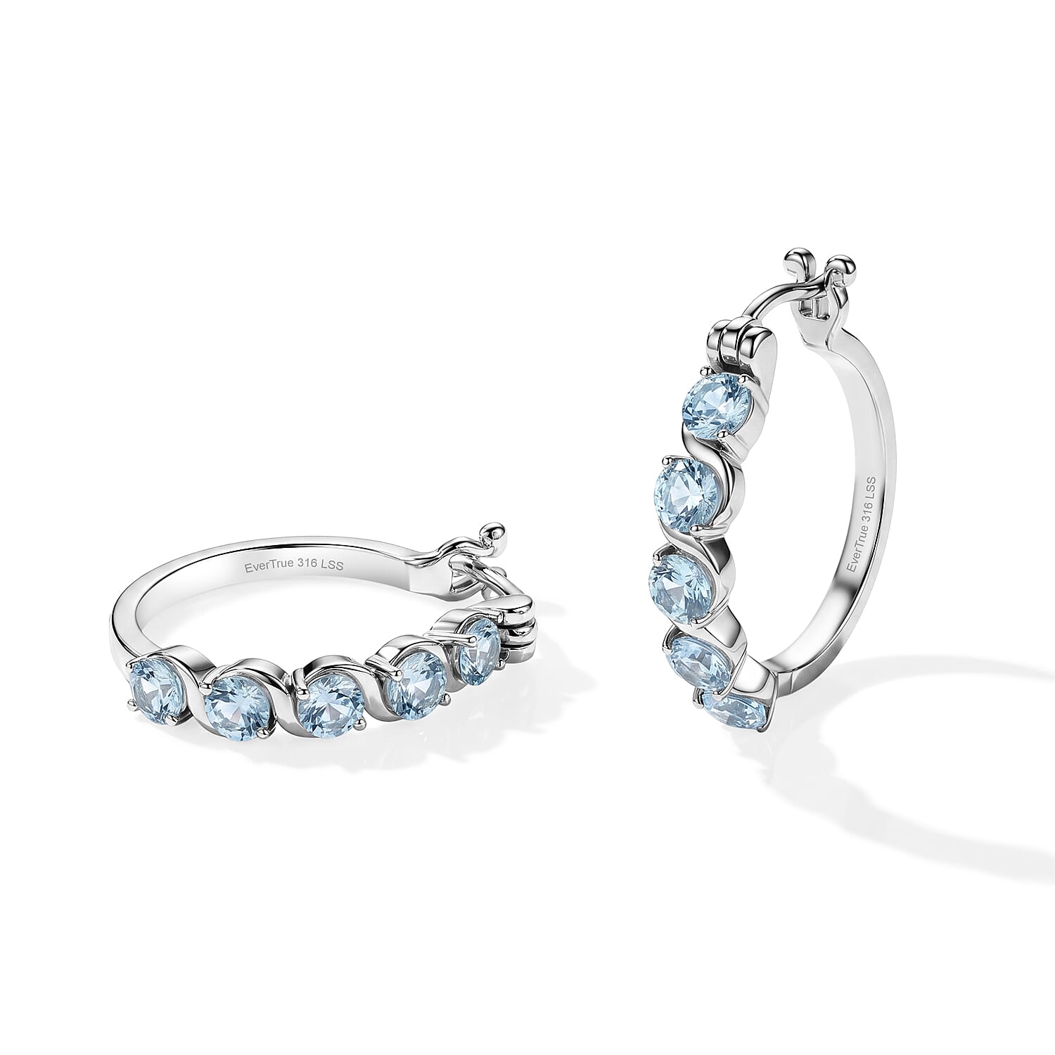 EverTrue Sky Blue Topaz J Hoop Earrings in Stainless Steel 3.50 ctw