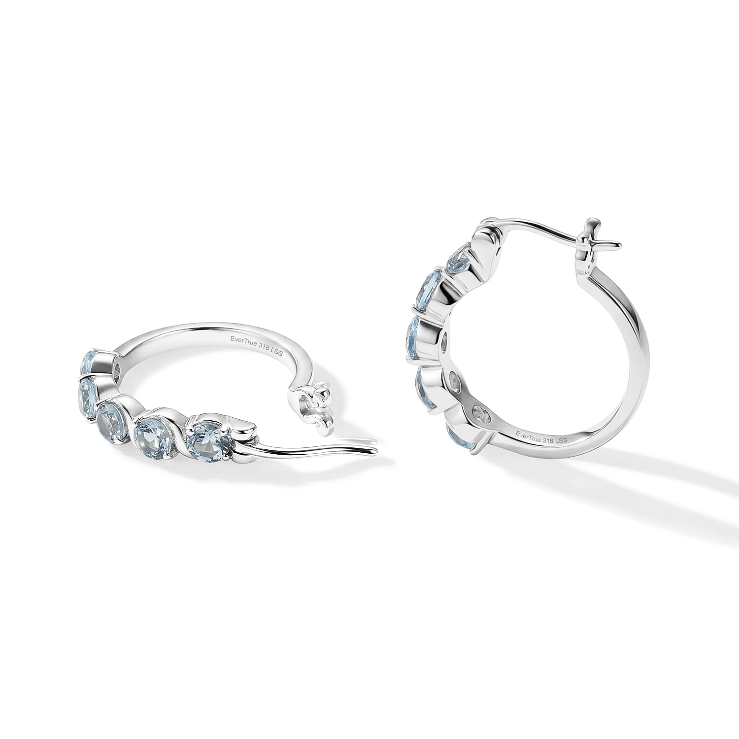 EverTrue Sky Blue Topaz 3.50 ctw J Hoop Earrings in Stainless Steel