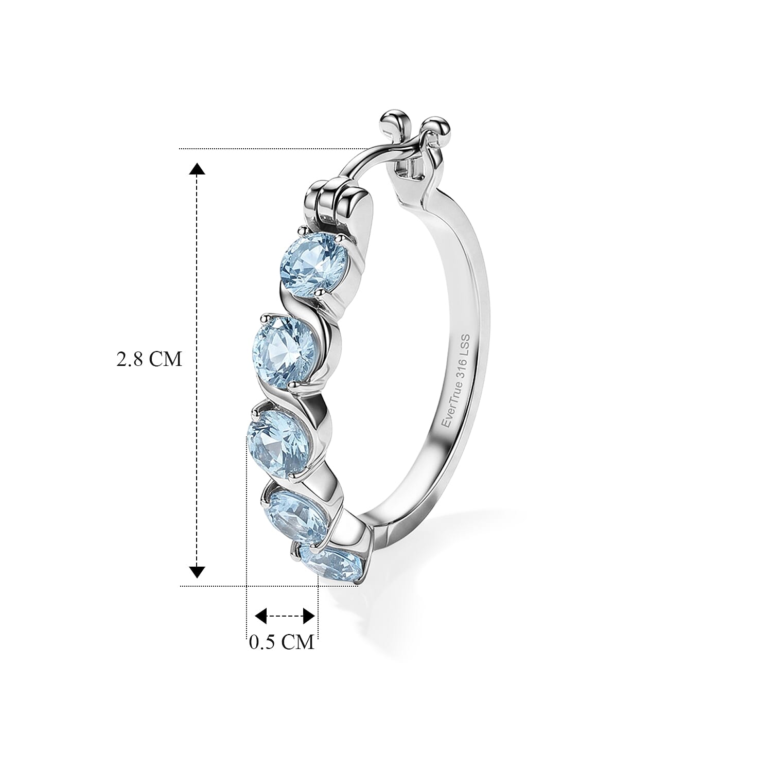 EverTrue Sky Blue Topaz 3.50 ctw J Hoop Earrings in Stainless Steel