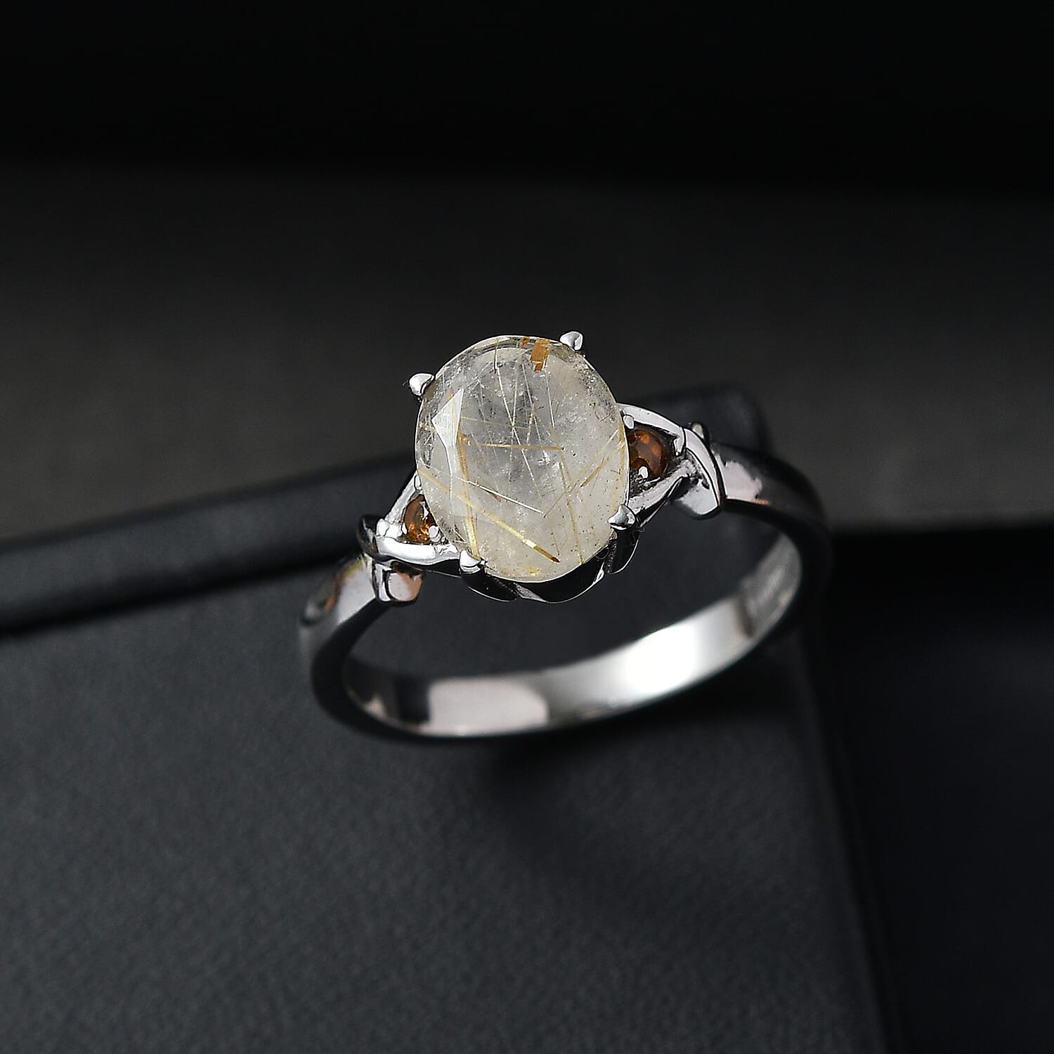 EverTrue Golden Rutilated Quartz (Triplet) and Simulated Orange Diamond 2.40 ctw Ring in Stainless Steel (Size 7.0)
