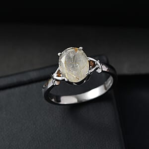 EverTrue Golden Rutilated Quartz (Triplet) and Simulated Orange Diamond 2.40 ctw Ring in Stainless Steel (Size 7.0)