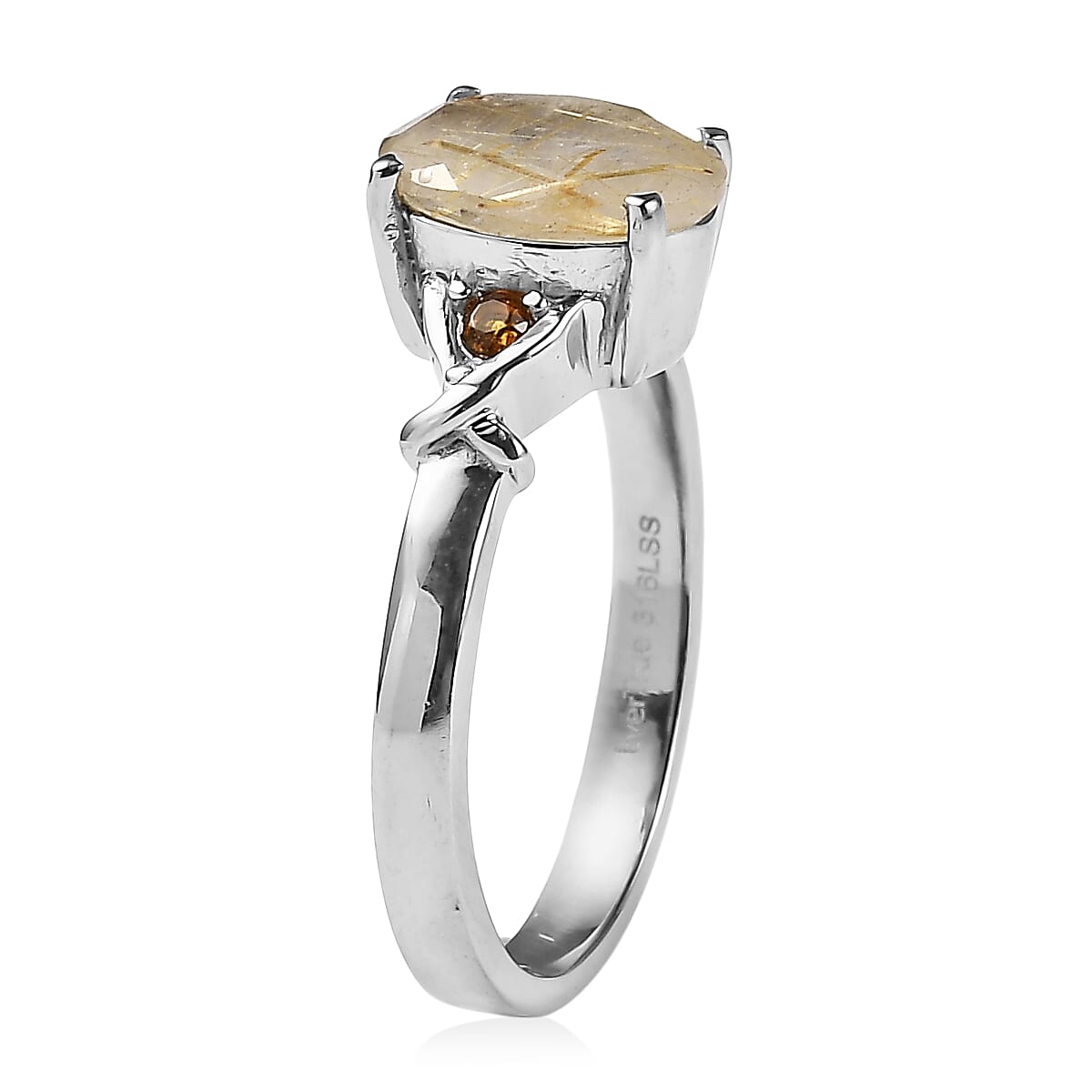 EverTrue Golden Rutilated Quartz (Triplet) and Simulated Orange Diamond 2.40 ctw Ring in Stainless Steel (Size 7.0)
