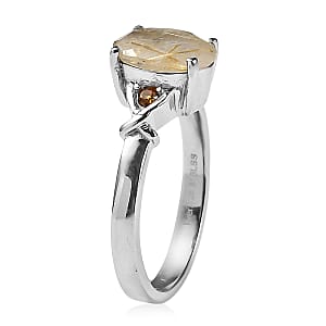 EverTrue Golden Rutilated Quartz (Triplet) and Simulated Orange Diamond 2.40 ctw Ring in Stainless Steel (Size 7.0)