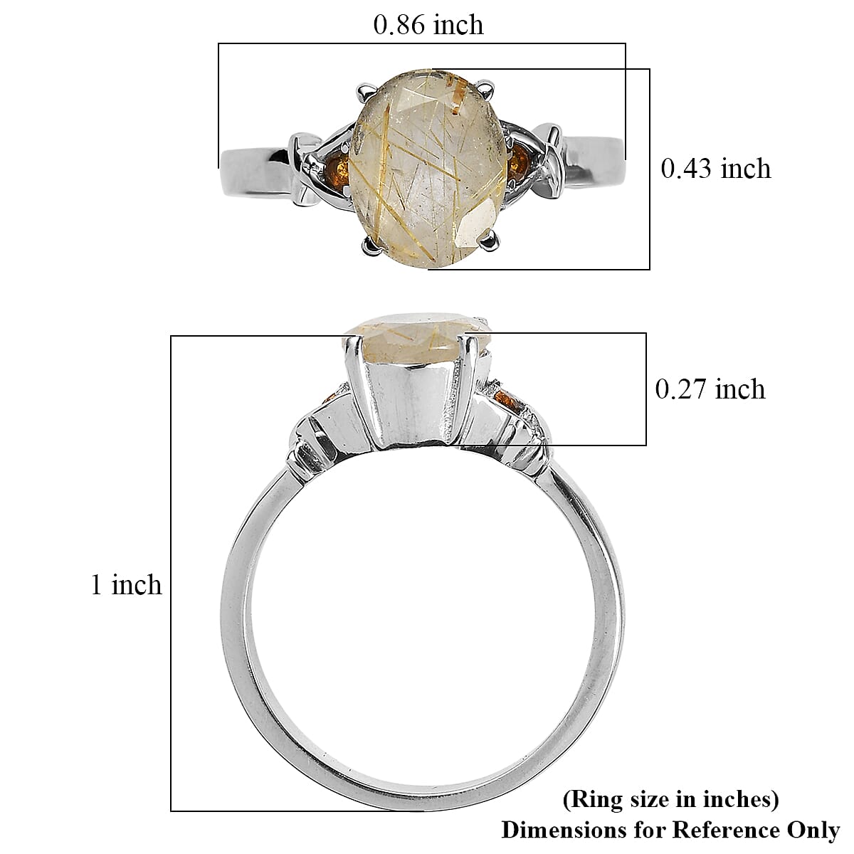 EverTrue Golden Rutilated Quartz (Triplet) and Simulated Orange Diamond 2.40 ctw Ring in Stainless Steel (Size 7.0) image number 5