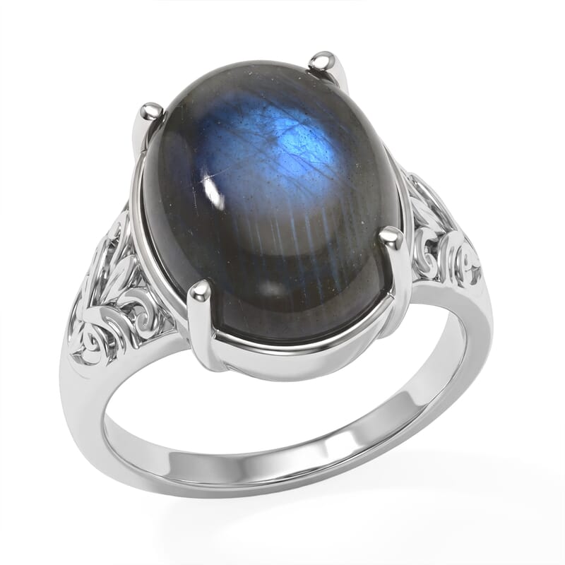 EverTrue Malagasy Labradorite 9.60 ctw Solitaire Ring in Stainless Steel (Size 6.0)