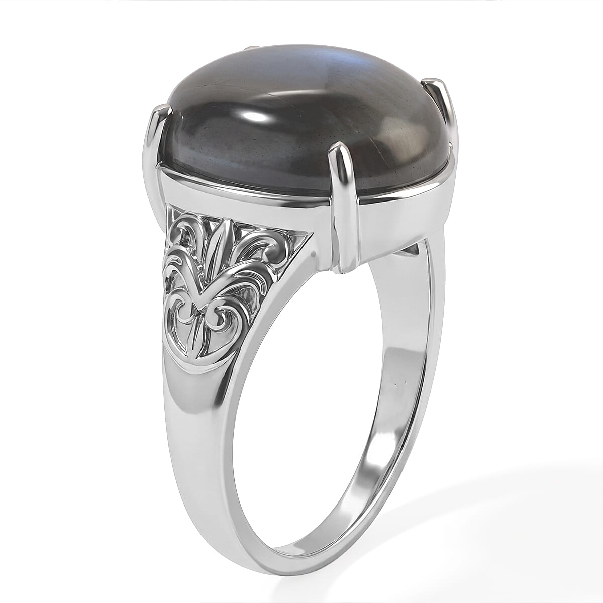 EverTrue Malagasy Labradorite 9.60 ctw Solitaire Ring in Stainless Steel (Size 6.0)