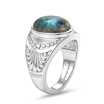 EverTrue Malagasy Labradorite 7.50 ctw Solitaire Ring in Stainless Steel (Size 9.0)