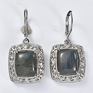 EverTrue Malagasy Labradorite 12.60 ctw Lever Back Earrings in Stainless Steel