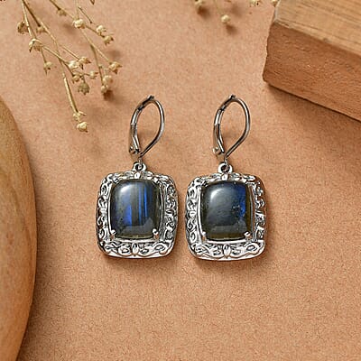 EverTrue Malagasy Labradorite 12.60 ctw Lever Back Earrings in Stainless Steel