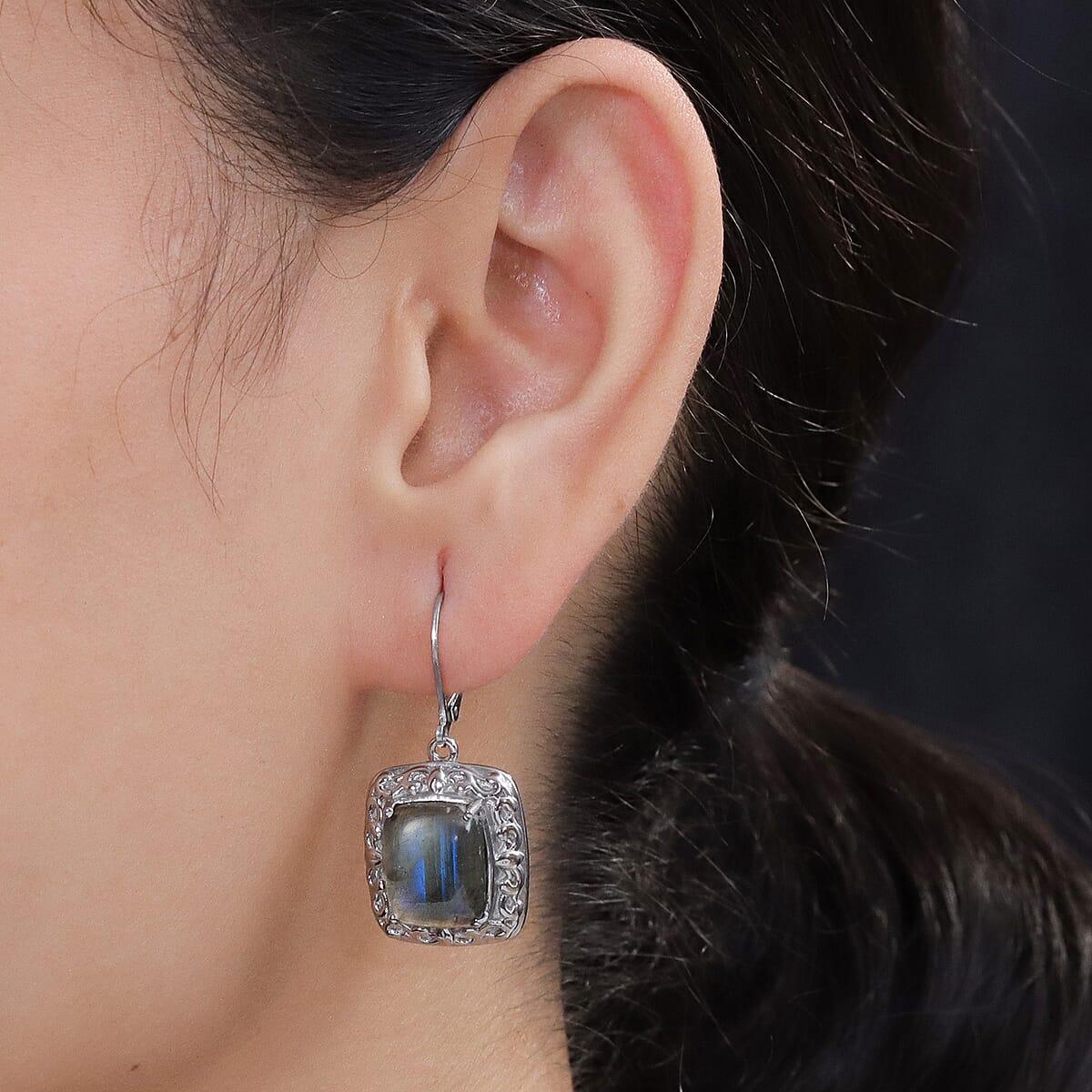 EverTrue Malagasy Labradorite 12.60 ctw Lever Back Earrings in Stainless Steel image number 2