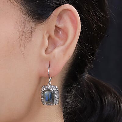 EverTrue Malagasy Labradorite 12.60 ctw Lever Back Earrings in Stainless Steel