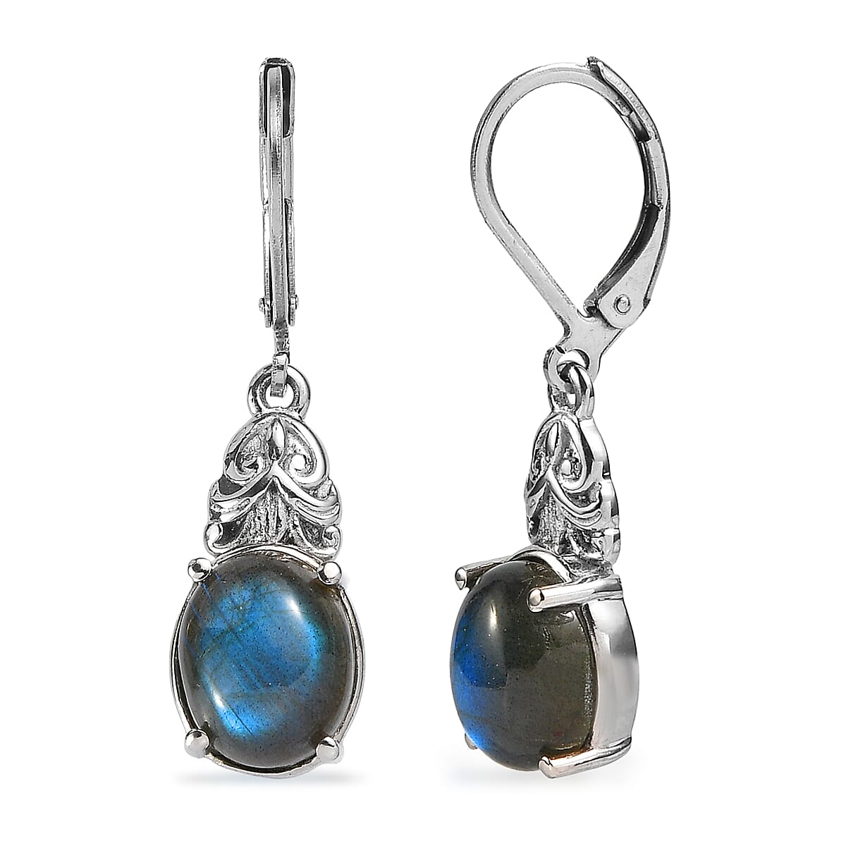 EverTrue Malagasy Labradorite 7.00 ctw Earrings in Stainless Steel