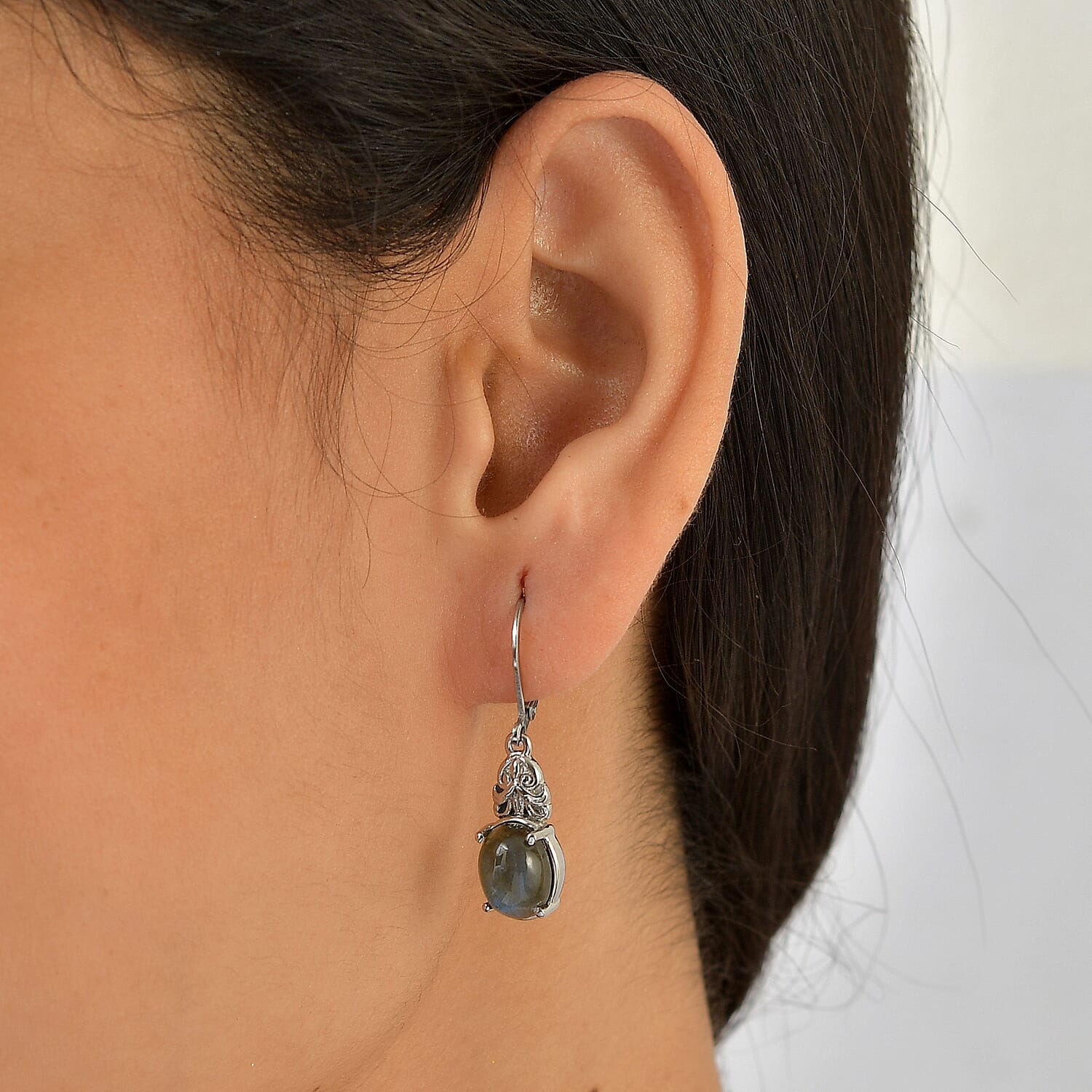 EverTrue Malagasy Labradorite 7.00 ctw Earrings in Stainless Steel