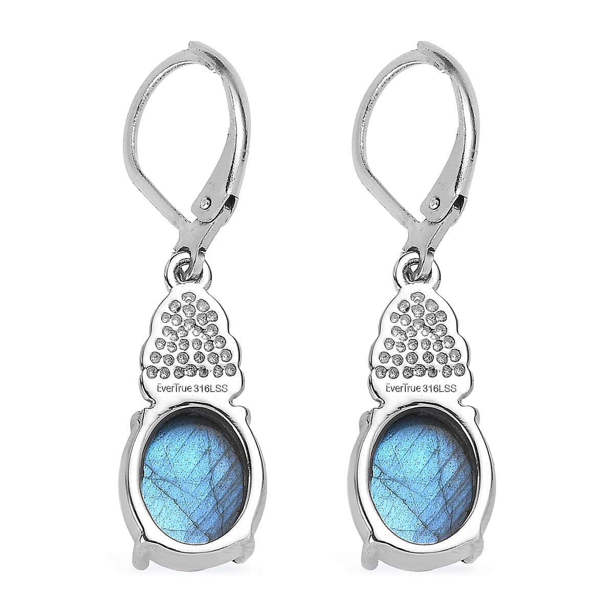 EverTrue Malagasy Labradorite 7.00 ctw Earrings in Stainless Steel