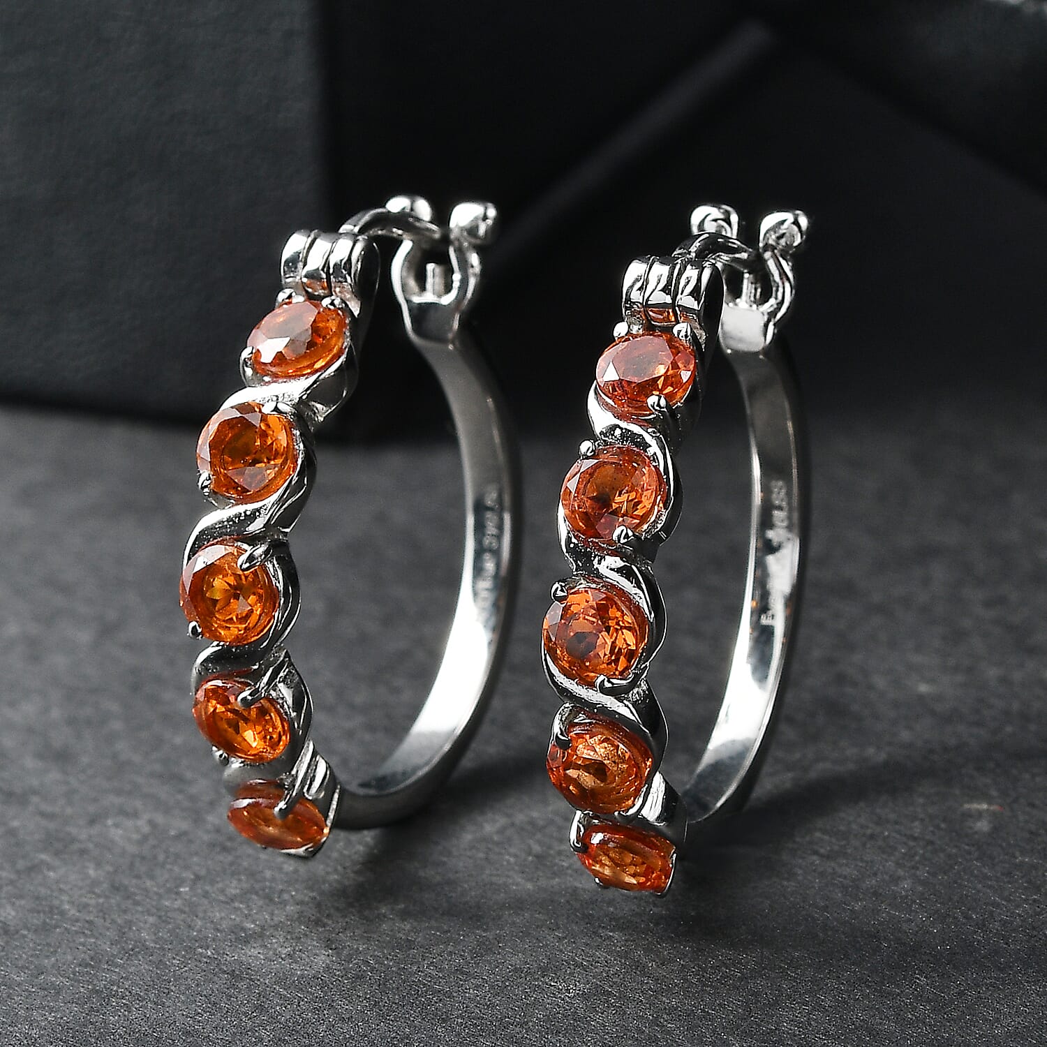 EverTrue Lab Created Orange Sapphire 3.70 ctw Hoop Earrings in Stainless Steel